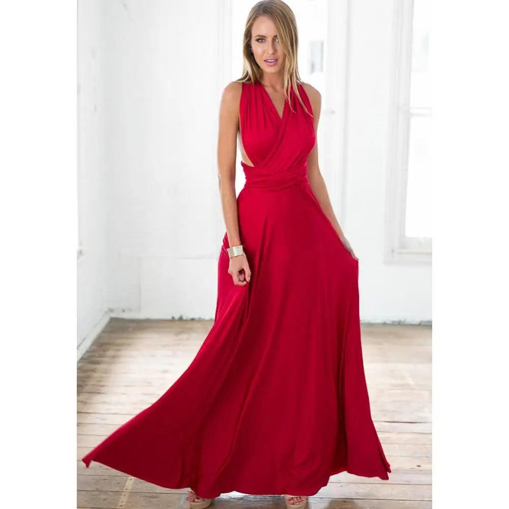 Sexy Damen Boho Maxi Club Kleid | Rotes Bandage Lang Kleid | Party Multiway Brautjungfern Umwandlungs Infinity Kleid 2025