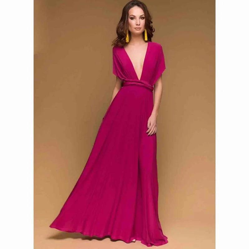 Sexy Damen Multiway Wickelkleid | Umwandelbares Boho Maxi Club Kleid | Rotes Bandage Lang Kleid | Party Brautjungfern Infinity Kleid 2025