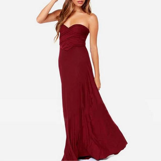 Sexy Damen Multiway Wickelkleid | Umwandelbares Boho Maxi Club Kleid | Rotes Bandage Lang Kleid | Party Brautjungfern Infinity Kleid 2025