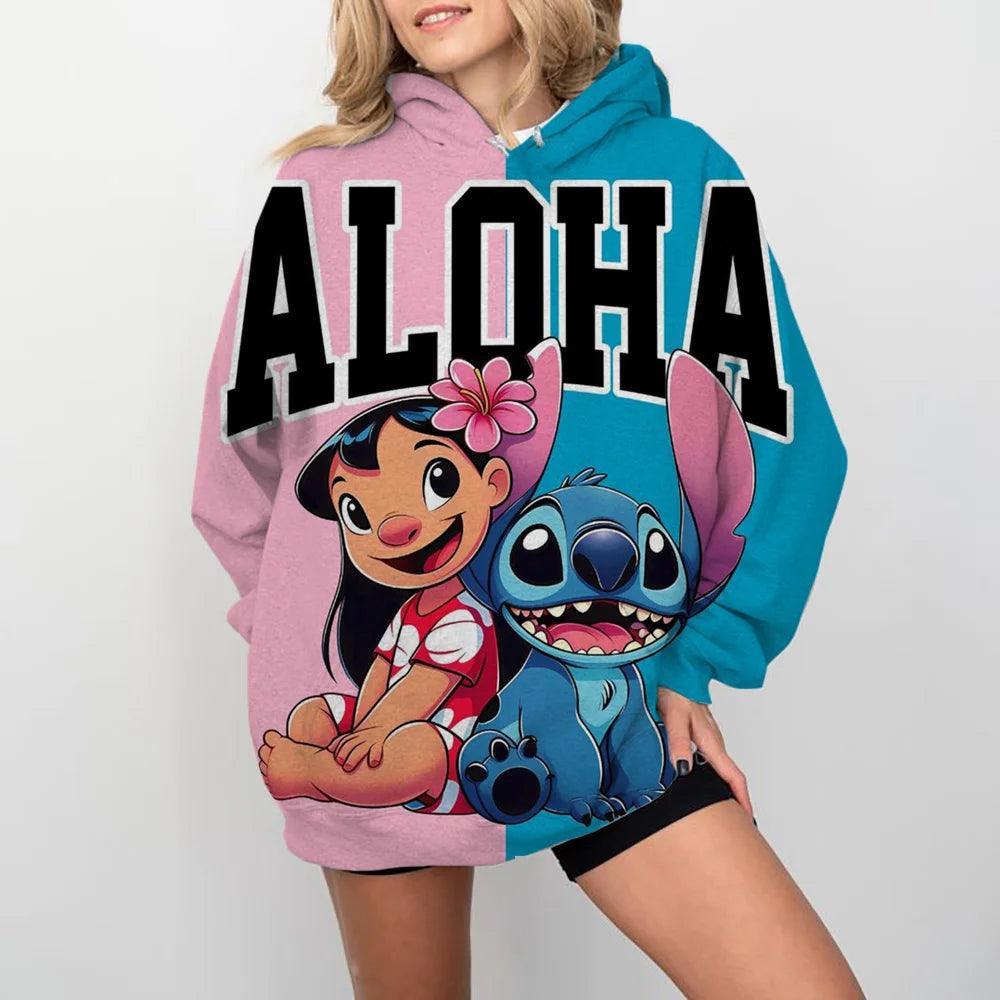 MINISO Damen Disney Pullover | Stitch Print Sweatshirt | Süße Cartoon Jacke & Kapuzenpullover | Herbst/Winter Oversize Bekleidung