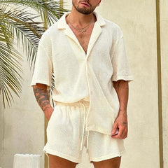 Beach Style Atmungsaktives Strick Herren Set – Perfekte Sommermode mit Kurzarm Strickshirt und Shorts für Männer!