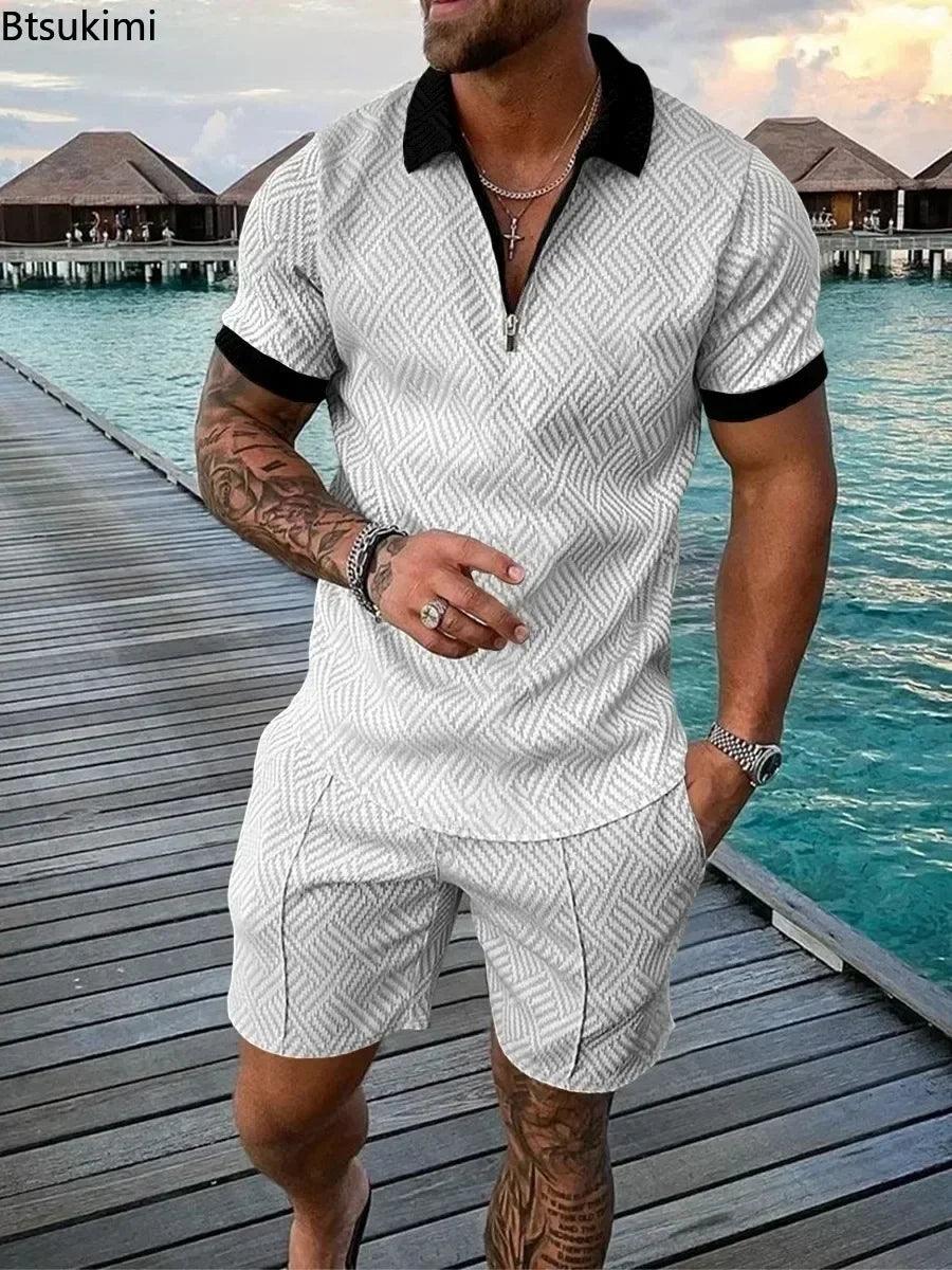 Moderne 3D-Druck Herren-Sets | Kurzarm-Polo + Shorts | Sommer-Zweiteiler | Sportlich &amp; Trendig