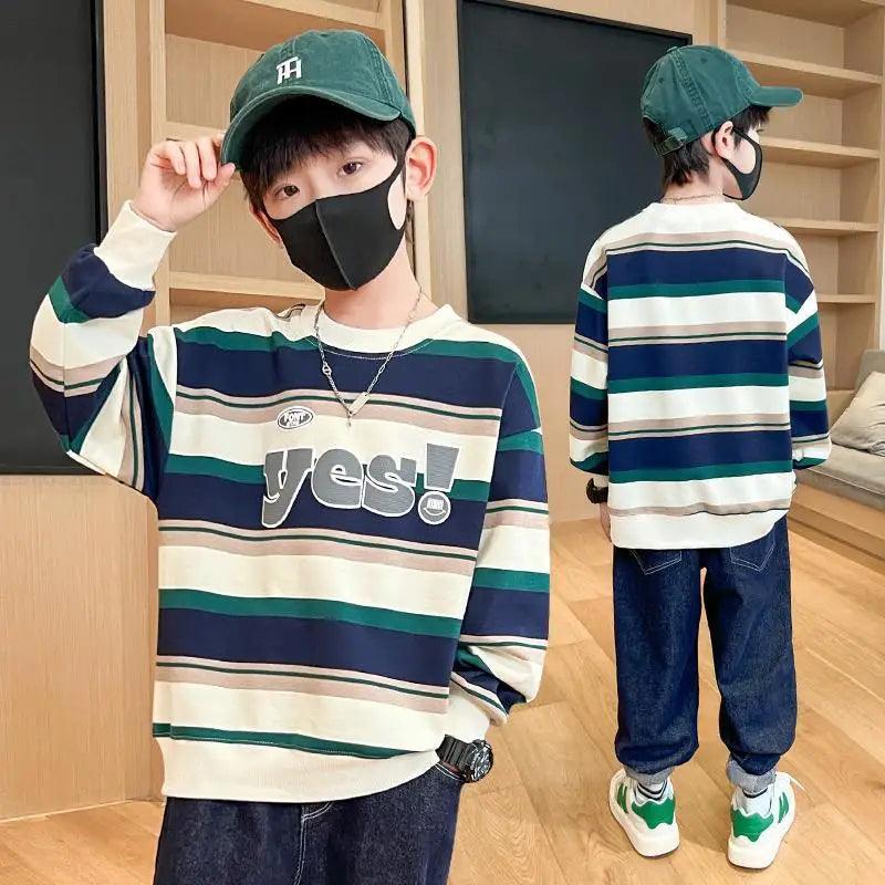 2025 Frühling Kinder Casual Gestreifter Sweatshirt | Pullover für Jungen | Baumwoll-Oberteil für Teenager und Kinder