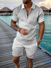 Sommer-Trend Herren-Sweatsuit | 3D-Print Polo-Shirt + Shorts | Sportlich &amp; Lässig