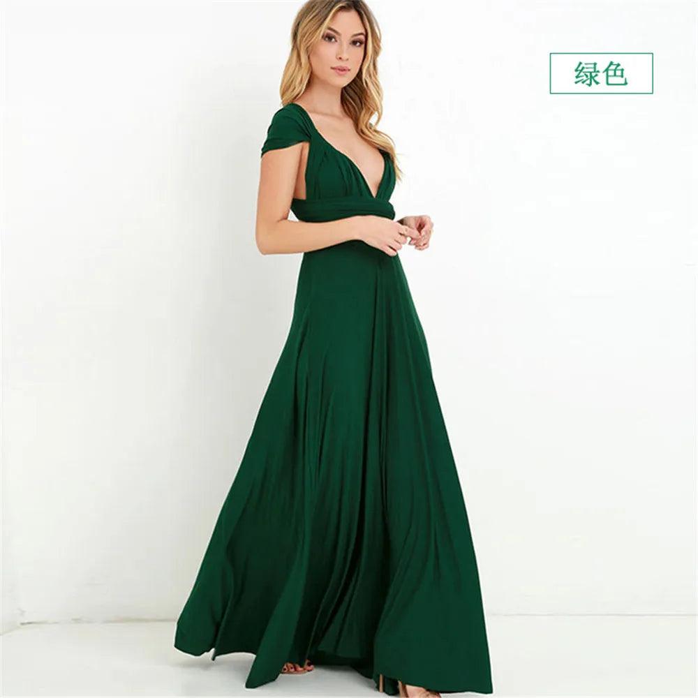 Sexy Damen Wickelkleid | Umwandelbares Brautjungfernkleid | Plissiertes Bodenlanges Kleid | Landhochzeit, Strandhochzeit & Party Gästekleid | Langes Promkleid 2025