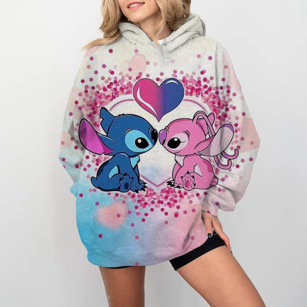 MINISO Damen Disney Pullover | Stitch Print Sweatshirt | Süße Cartoon Jacke & Kapuzenpullover | Herbst/Winter Oversize Bekleidung