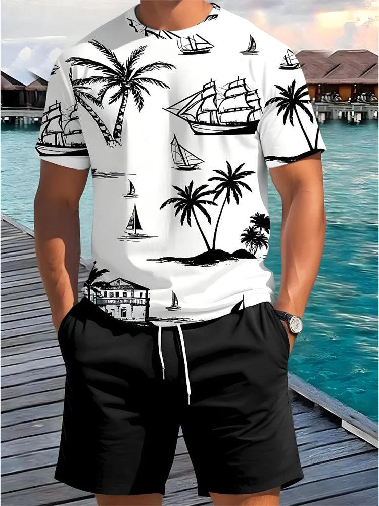 Sommer 2-Teile Casual Herren Set – Hawaiianischer Print T-Shirt und Shorts für den perfekten Sommerlook!