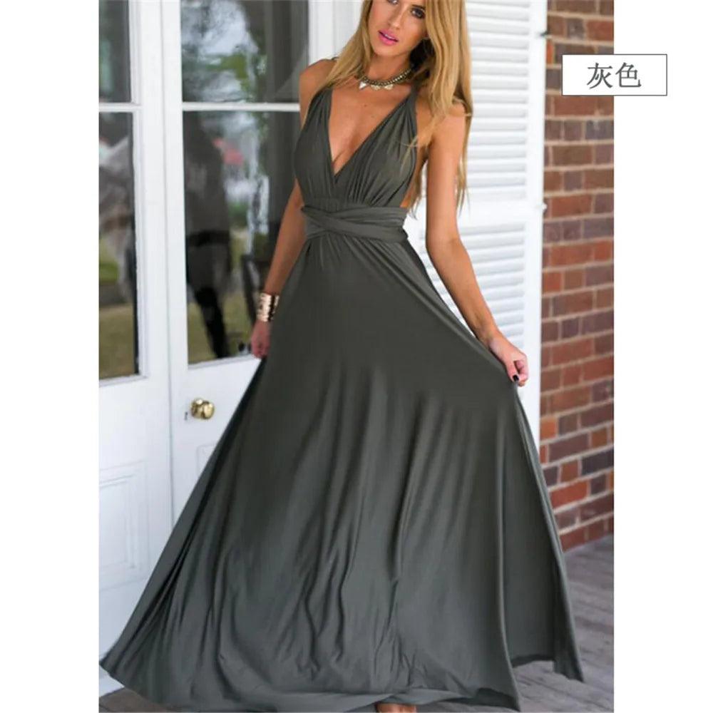 Sexy Damen Wickelkleid | Umwandelbares Brautjungfernkleid | Plissiertes Bodenlanges Kleid | Landhochzeit, Strandhochzeit & Party Gästekleid | Langes Promkleid 2025