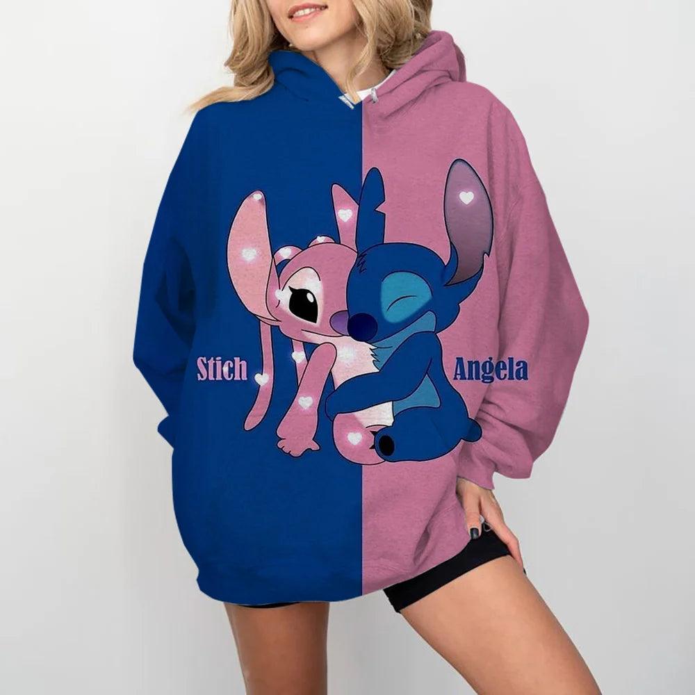 MINISO Damen Disney Pullover | Stitch Print Sweatshirt | Süße Cartoon Jacke & Kapuzenpullover | Herbst/Winter Oversize Bekleidung