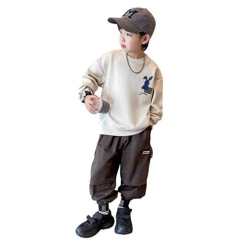 Jungen Frühling Herbst Mode Sweatshirt | Baumwoll-Sportoutfits mit Hasen-Patchwork-Design