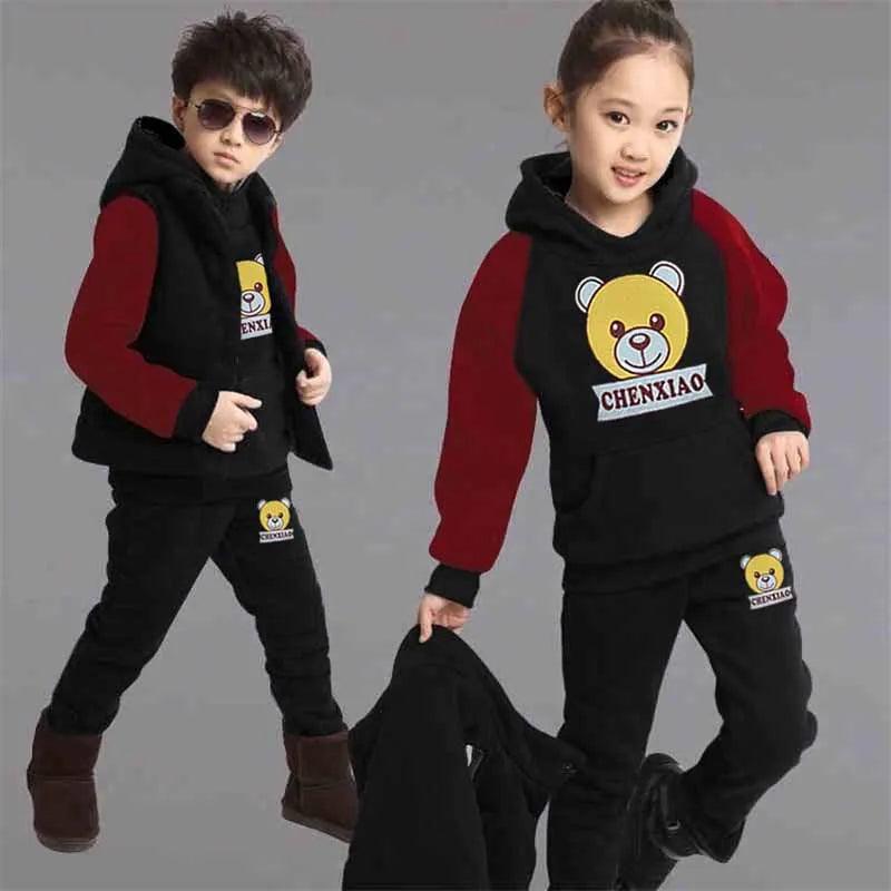 Boys &amp; Girls Padded Warm 3-Piece Set | Cute Cartoon Sweatshirt &amp; Pants Outfit