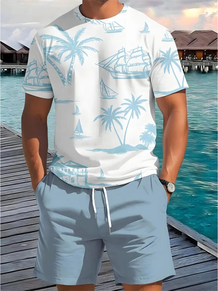 Sommer 2-Teile Casual Herren Set – Hawaiianischer Print T-Shirt und Shorts für den perfekten Sommerlook!