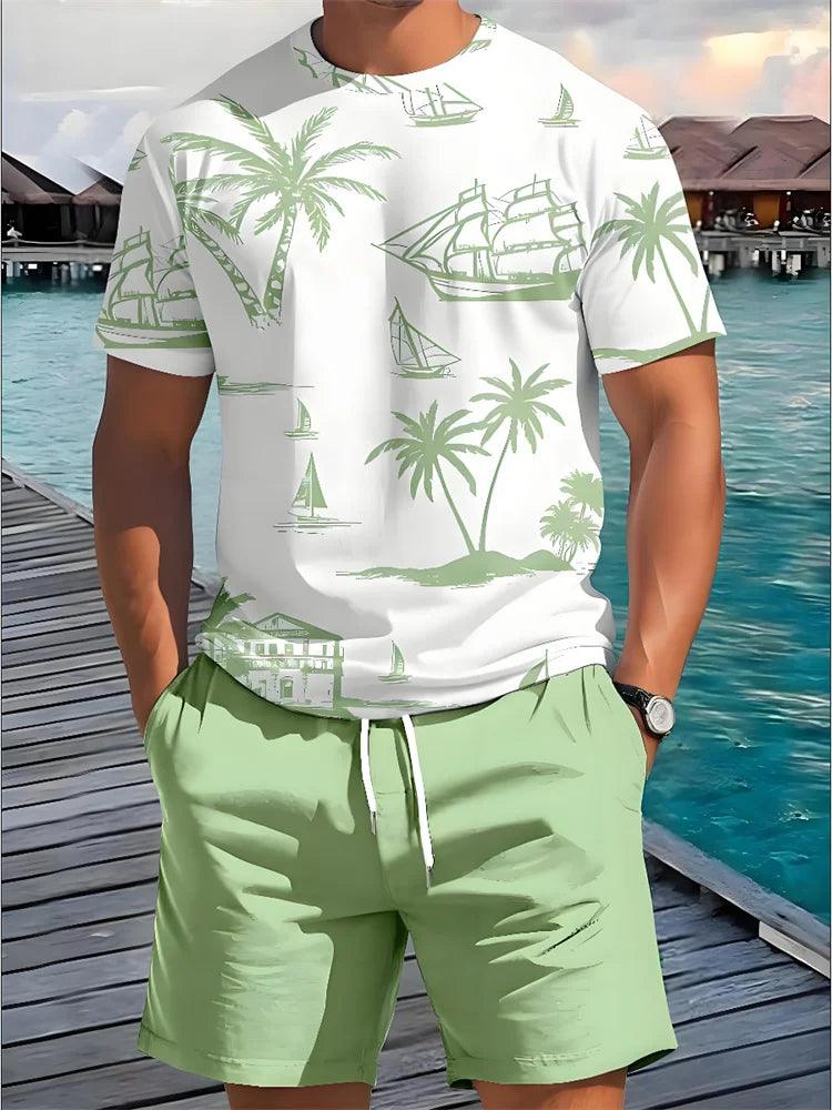 Sommer 2-Teile Casual Herren Set – Hawaiianischer Print T-Shirt und Shorts für den perfekten Sommerlook!