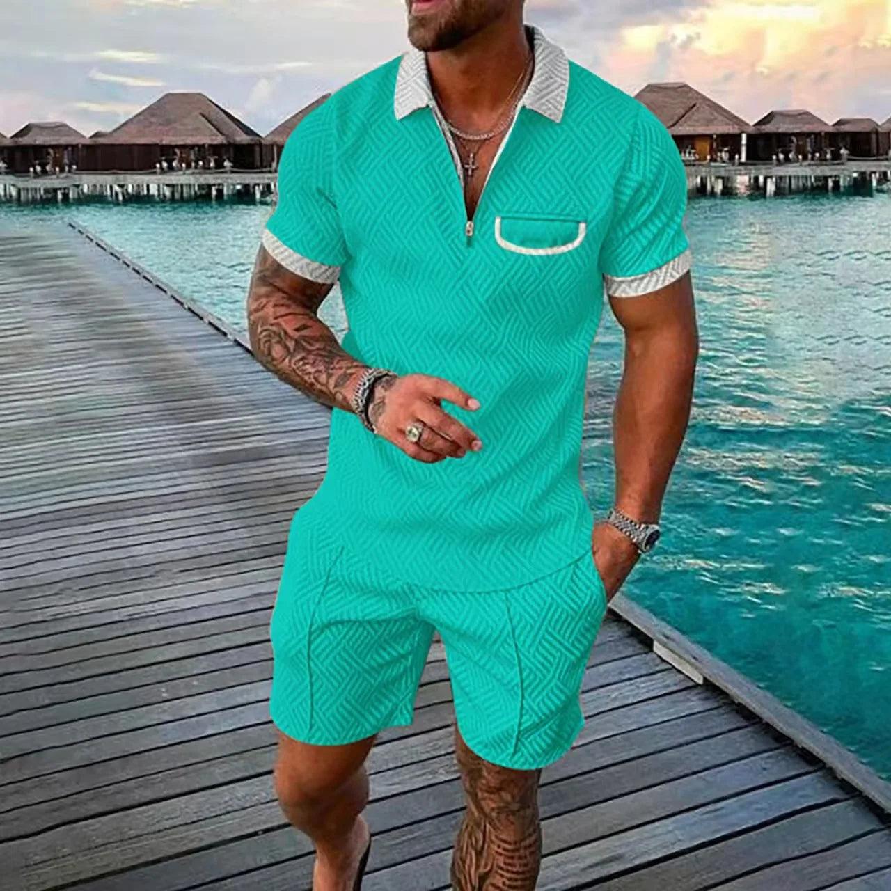 BOILEN HENG XIN - Männer Freizeit Set mit 3D Digitaldruck – Kurzarm Pullover & Shorts