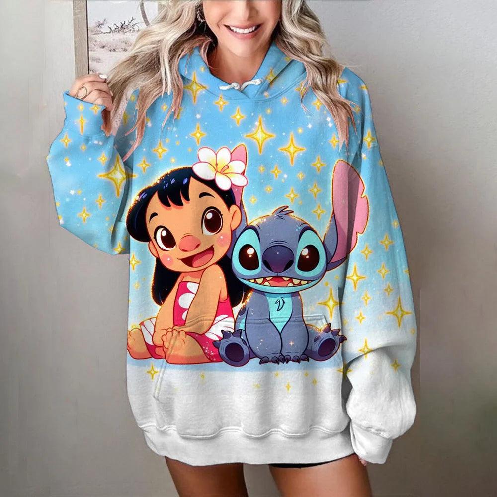 MINISO Damen Disney Pullover | Stitch Print Sweatshirt | Süße Cartoon Jacke & Kapuzenpullover | Herbst/Winter Oversize Bekleidung