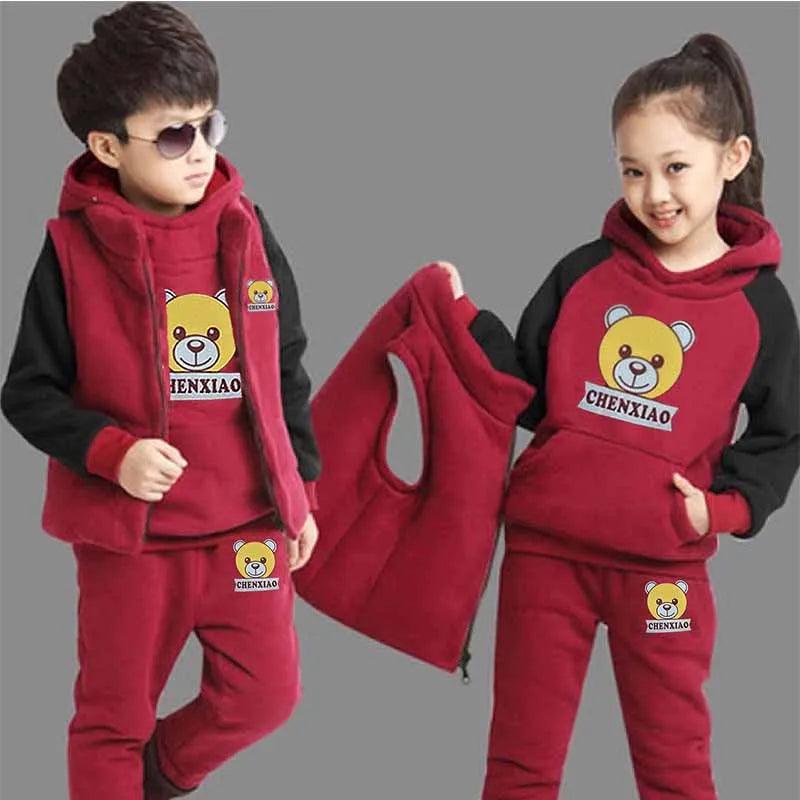 Boys &amp; Girls Padded Warm 3-Piece Set | Cute Cartoon Sweatshirt &amp; Pants Outfit