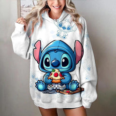 MINISO Damen Disney Pullover | Stitch Print Sweatshirt | Süße Cartoon Jacke & Kapuzenpullover | Herbst/Winter Oversize Bekleidung