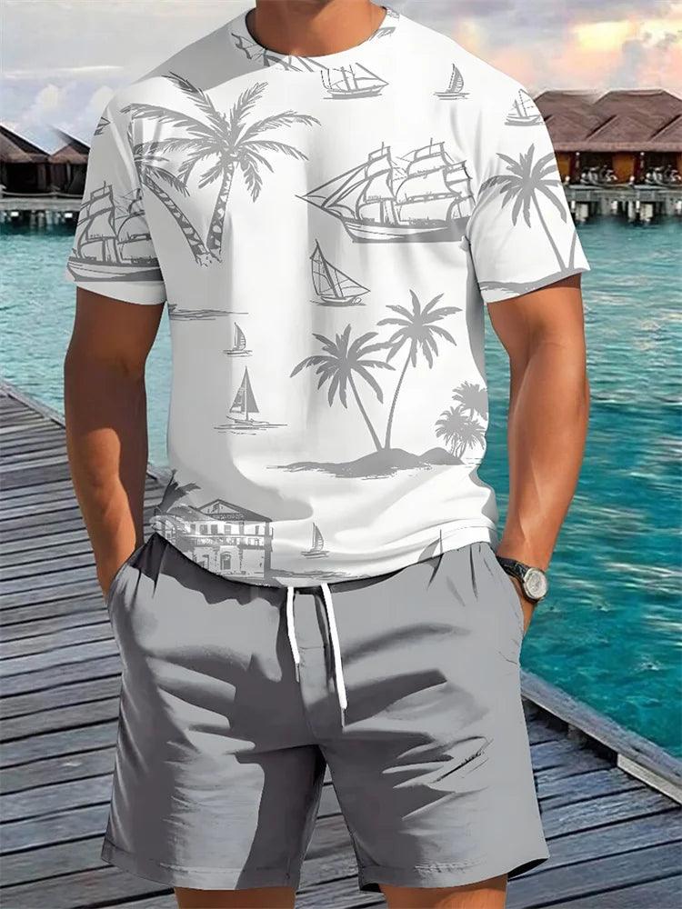 Sommer 2-Teile Casual Herren Set – Hawaiianischer Print T-Shirt und Shorts für den perfekten Sommerlook!