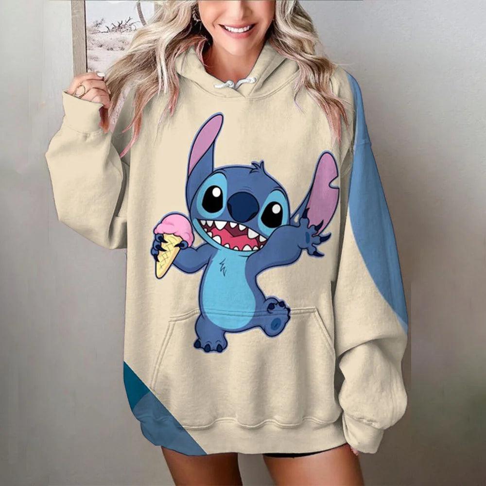 MINISO Damen Disney Pullover | Stitch Print Sweatshirt | Süße Cartoon Jacke & Kapuzenpullover | Herbst/Winter Oversize Bekleidung