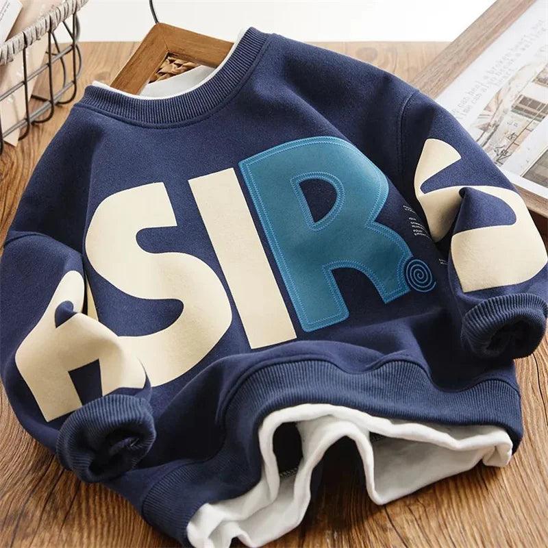 Herbst Kinderkleidung | Jungen Sweatshirt mit Buchstabenprint | Modisches Kapuzenloses Hoodie | Sportlich &amp; Lässig