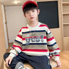 2025 Frühling Kinder Casual Gestreifter Sweatshirt | Pullover für Jungen | Baumwoll-Oberteil für Teenager und Kinder