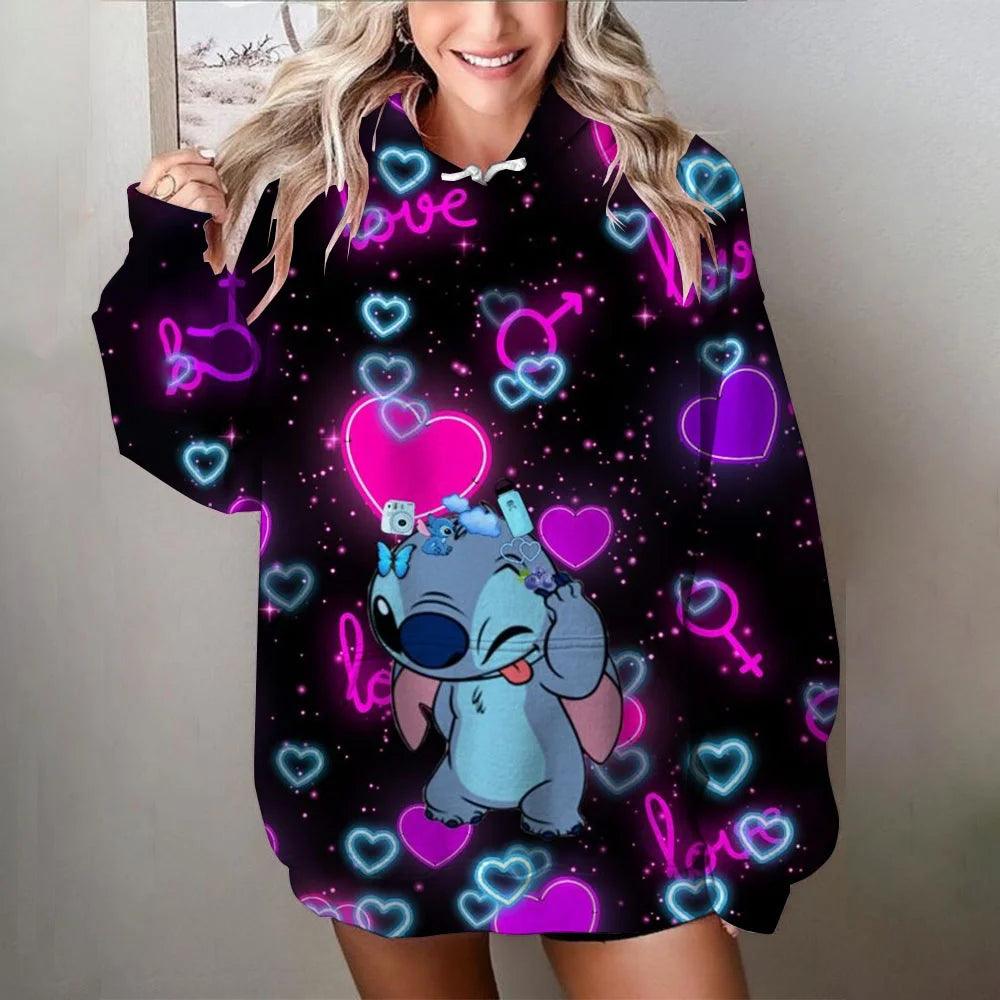 MINISO Damen Disney Pullover | Stitch Print Sweatshirt | Süße Cartoon Jacke & Kapuzenpullover | Herbst/Winter Oversize Bekleidung