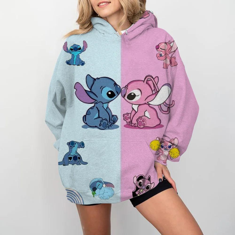 MINISO Damen Disney Pullover | Stitch Print Sweatshirt | Süße Cartoon Jacke & Kapuzenpullover | Herbst/Winter Oversize Bekleidung