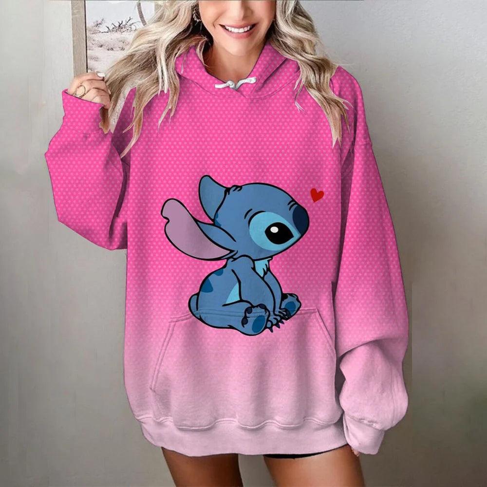 MINISO Damen Disney Pullover | Stitch Print Sweatshirt | Süße Cartoon Jacke & Kapuzenpullover | Herbst/Winter Oversize Bekleidung