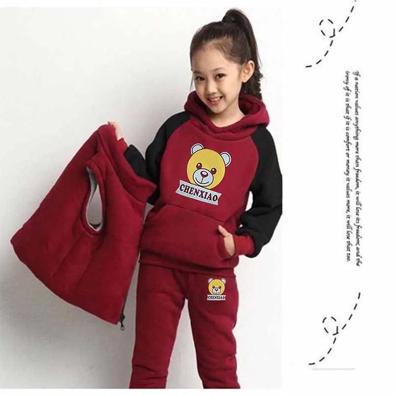 Boys &amp; Girls Padded Warm 3-Piece Set | Cute Cartoon Sweatshirt &amp; Pants Outfit