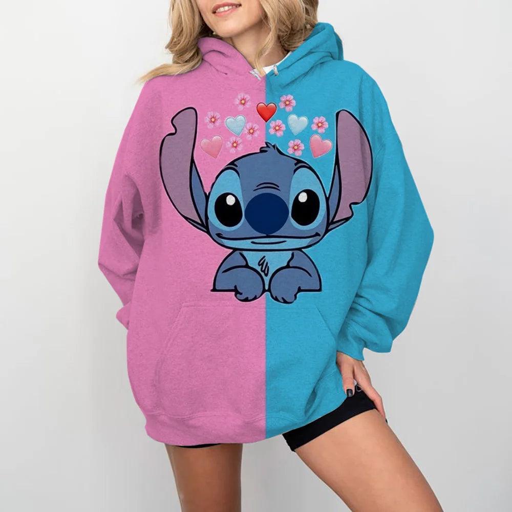 MINISO Damen Disney Pullover | Stitch Print Sweatshirt | Süße Cartoon Jacke & Kapuzenpullover | Herbst/Winter Oversize Bekleidung