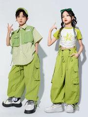 Fashion Green Stars Hip Hop Kids Ballroom Dance Costume | Jazz Dance Stage Wear