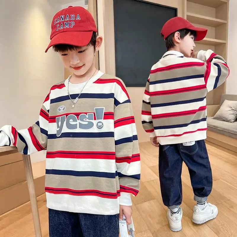 2025 Frühling Kinder Casual Gestreifter Sweatshirt | Pullover für Jungen | Baumwoll-Oberteil für Teenager und Kinder