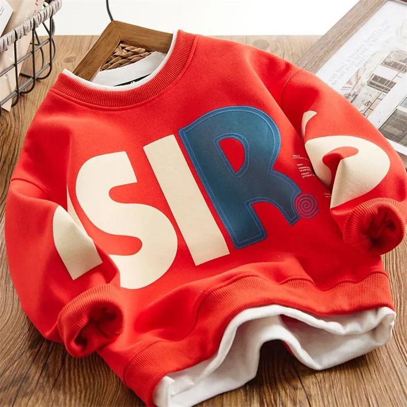 Herbst Kinderkleidung | Jungen Sweatshirt mit Buchstabenprint | Modisches Kapuzenloses Hoodie | Sportlich &amp; Lässig