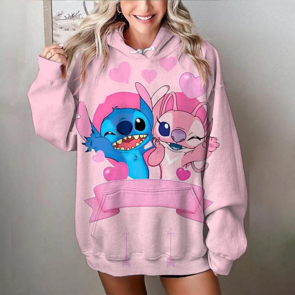 MINISO Damen Disney Pullover | Stitch Print Sweatshirt | Süße Cartoon Jacke & Kapuzenpullover | Herbst/Winter Oversize Bekleidung