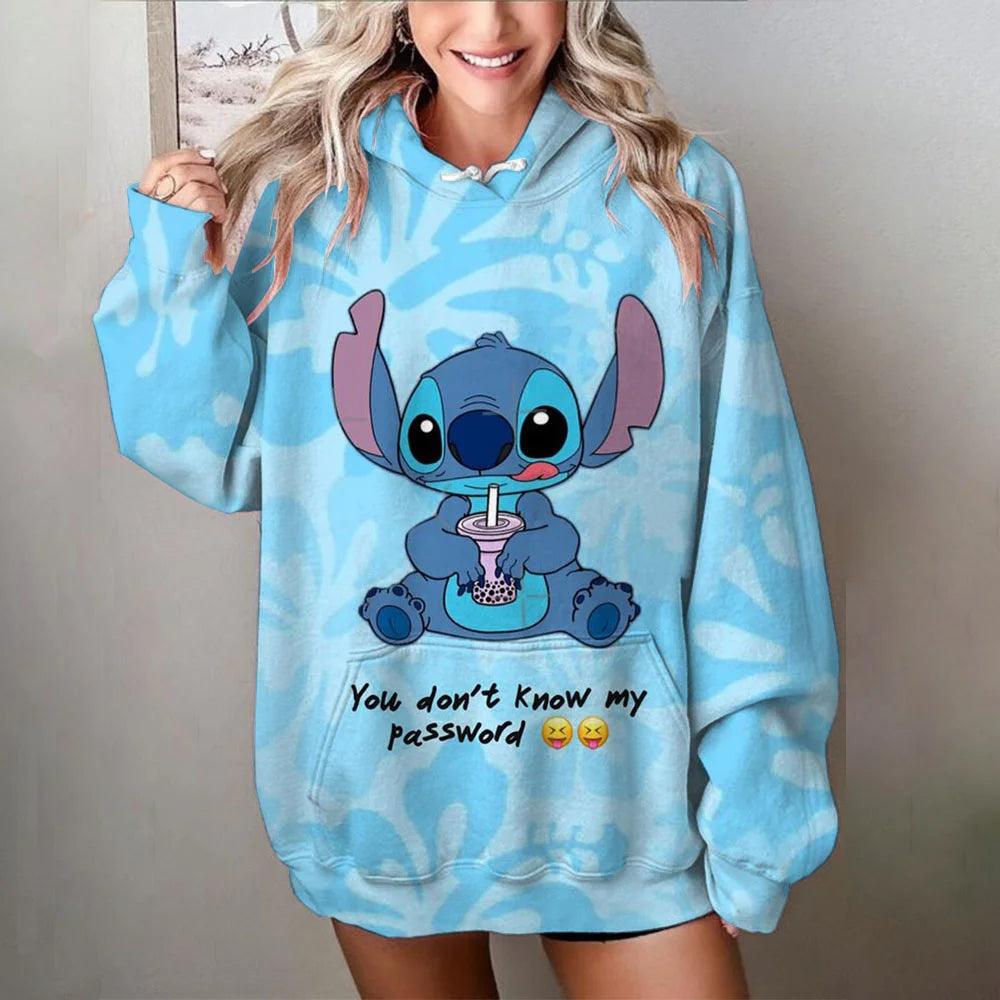 MINISO Damen Disney Pullover | Stitch Print Sweatshirt | Süße Cartoon Jacke & Kapuzenpullover | Herbst/Winter Oversize Bekleidung