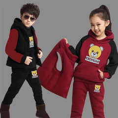 Boys &amp; Girls Padded Warm 3-Piece Set | Cute Cartoon Sweatshirt &amp; Pants Outfit