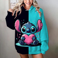 MINISO Damen Disney Pullover | Stitch Print Sweatshirt | Süße Cartoon Jacke & Kapuzenpullover | Herbst/Winter Oversize Bekleidung