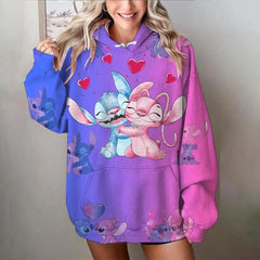 MINISO Damen Disney Pullover | Stitch Print Sweatshirt | Süße Cartoon Jacke & Kapuzenpullover | Herbst/Winter Oversize Bekleidung