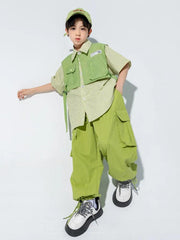 Fashion Green Stars Hip Hop Kids Ballroom Dance Costume | Jazz Dance Stage Wear